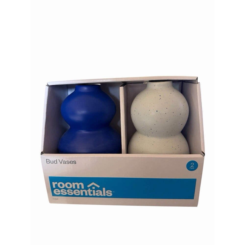 NEW Room Essentials 2pk Bud Vase Blue And Speckled White 5" & 6"